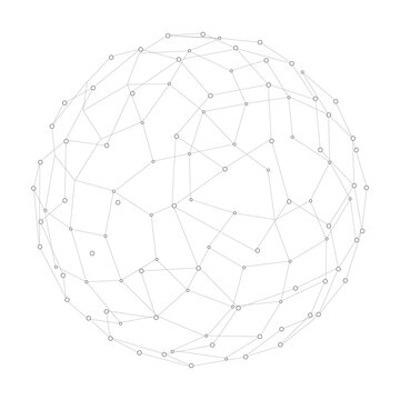 Abstract plexus sphere with connected dots and lines forming a grayscale network globe as an isolated on trsnsparent Background