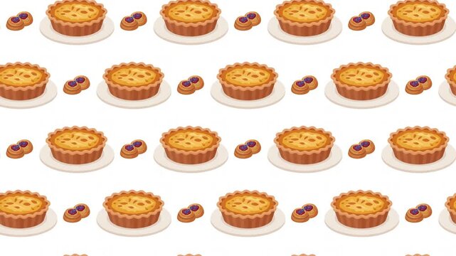Blueberry Pastries and Tarts Seamless Pattern Background, gourmet bakery and dessert concept.
