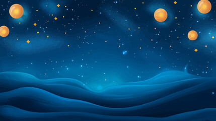 Naklejka premium Pixelated digital illustration of a night landscape with stylized glowing celestial objects and rolling blue terrain