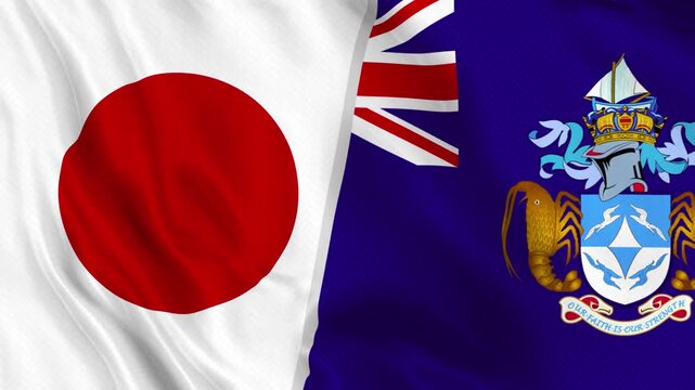 Japan and Tristan da Cunha Flag Waving Animation Seamless Loop