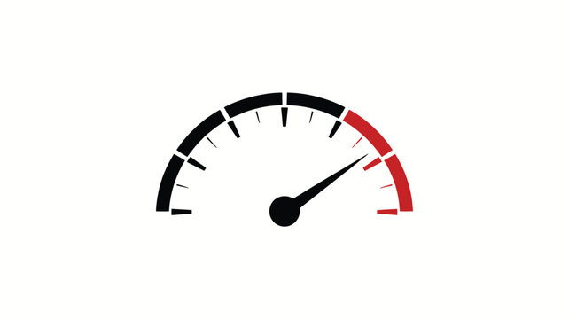 Minimalist vector graphic illustration of a modern gauge or speedometer, with a black and red scale, showing a high level or critical performance measurement.