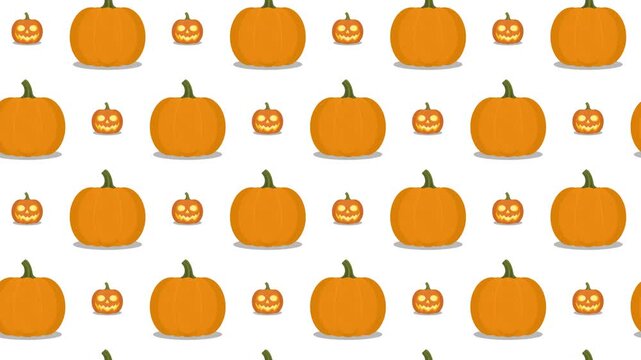 Halloween Jack-O-Lanterns and Pumpkins Seamless Pattern Background, autumn festival and spooky decor concept.