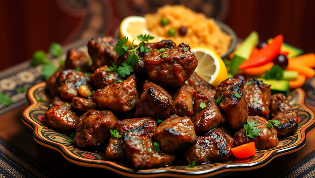 Eid al adha qurbani beef dish with grilled meat chunks and spices traditional muslim feast food