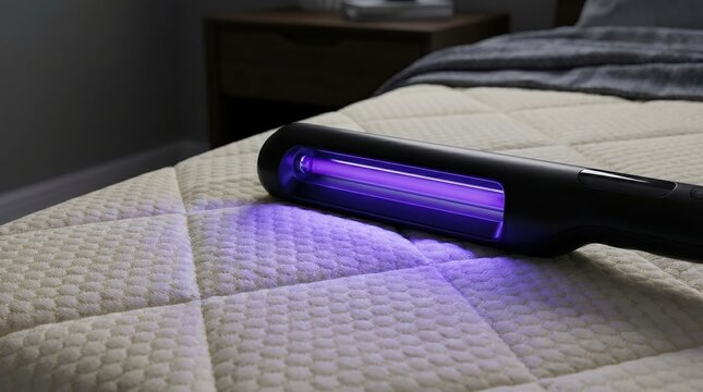 UV light sanitizer sanitizing a mattress