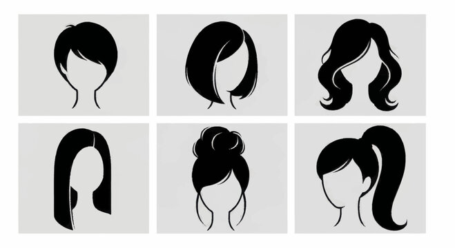 Collection of diverse female hairstyles and haircuts for women.