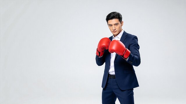 Man in suit with boxing gloves