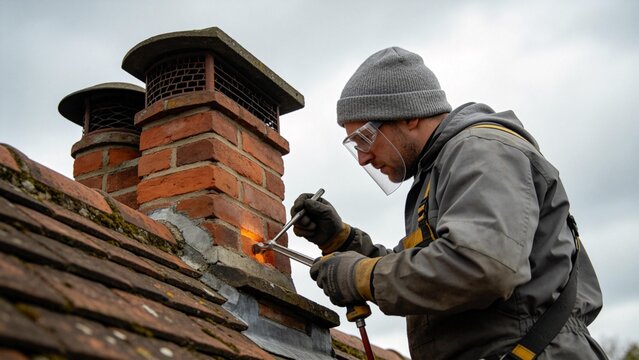 Man Repairing Brick Chimney