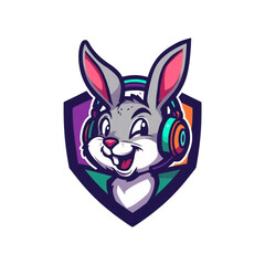 Obraz premium Gaming Rabbit Mascot with Headset Esports Character
