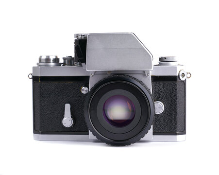 Vintage film camera isolated on white background