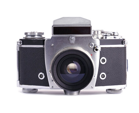 Vintage film camera isolated on white background