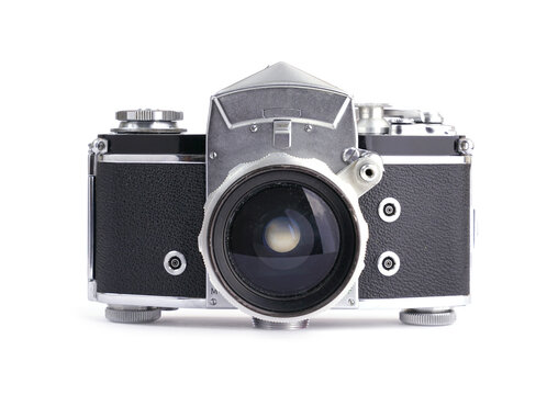 Vintage film camera isolated on white background
