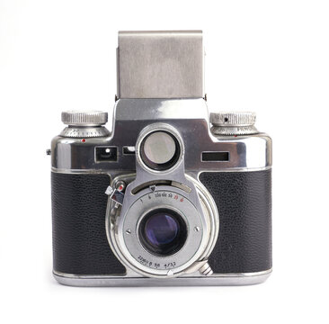 Vintage film camera isolated on white background