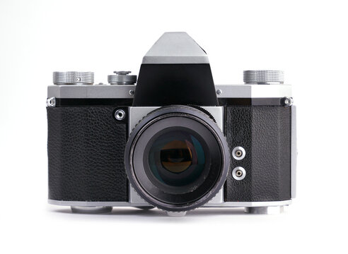 Vintage film camera isolated on white background