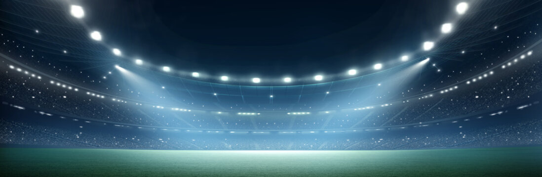 Football stadium at night. An imaginary stadium is modelled and rendered.	