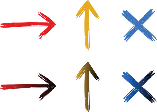 colorful arrows and x marks set hand drawn arrows and cross symbols isolated on white background for direction and choice concept