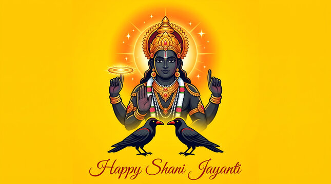 Happy shani jayanti diwas hindu festival celebration greeting wishes poster crow vector