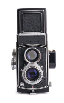 Vintage film camera isolated on white background