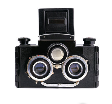 Vintage film camera isolated on white background