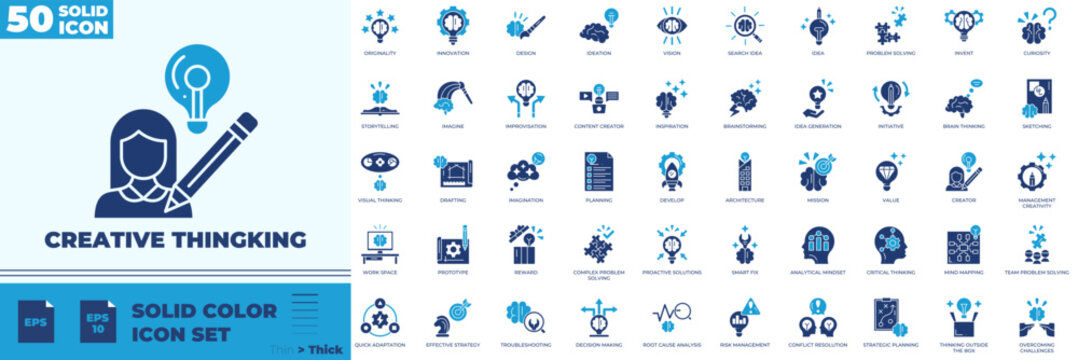 Creative Thingking Solid Color Editable Icons set