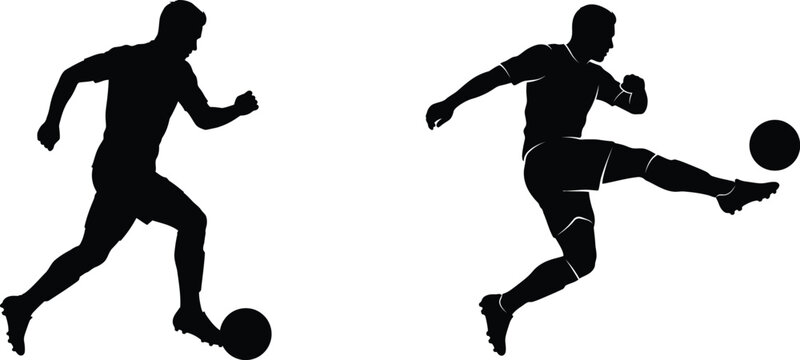Dynamic soccer players in action silhouette of athletes kicking and dribbling