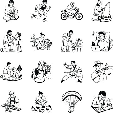 Set of Fun Activities Glyph Style Illustrations 
