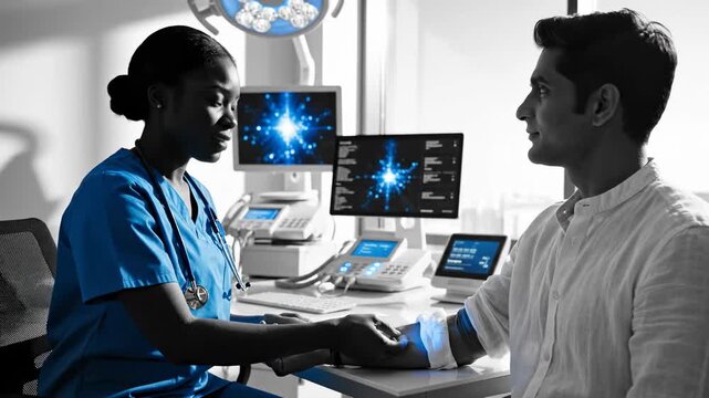 Medical Professional Performing Test on Patient With Advanced Technology Equipment