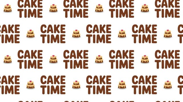 Layered Cakes and 'Cake Time' Text Seamless Pattern Background, dessert celebration and bakery concept.