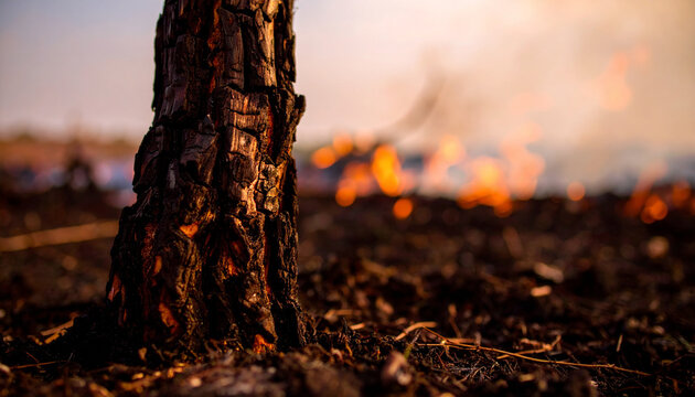 Burnt Tree Trunk Closeup on Ash Grey