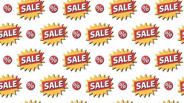 Sale Burst and Percentage Icon Seamless Pattern Background, discount offer and shopping promotion concept.