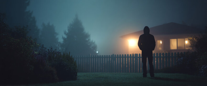 Silhouette of person standing near house at night