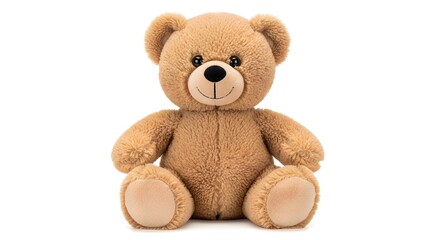 Obraz premium A cute, soft, light brown teddy bear sitting upright, facing forward, isolated on a white background