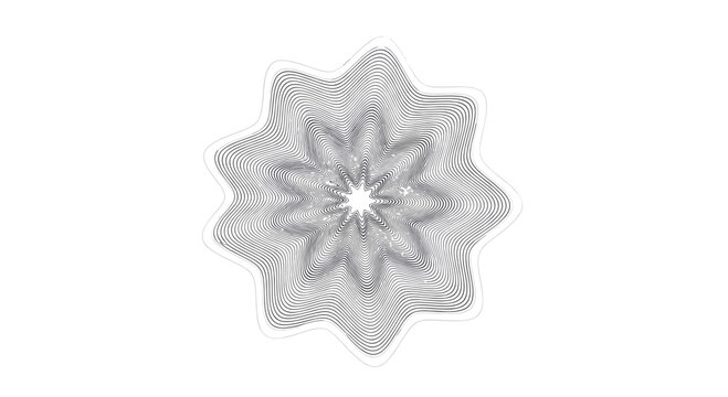 Abstract black and white star shaped moire pattern with intricate fine lines creating an optical illusion for modern design.