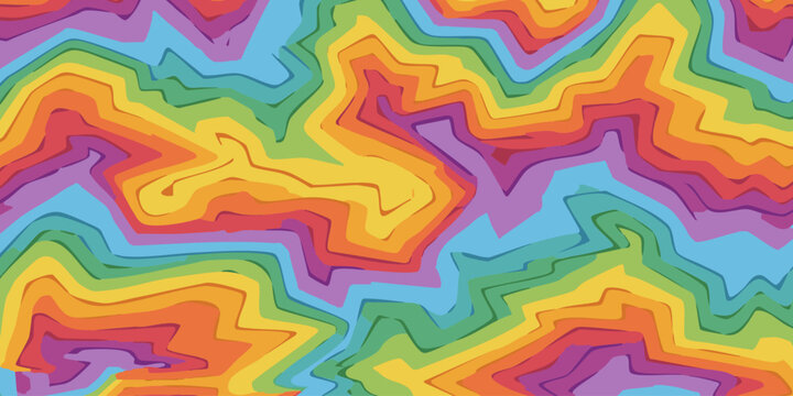 Vibrant rainbow-colored abstract pattern fills the entire graphic design