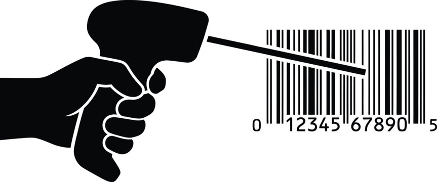 Hand scanning barcode with handheld reader isolated on transparent background, Vector