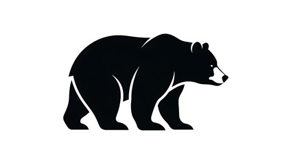 Fototapeta premium A black silhouette of a bear stands on white background, wild animal vector illustration.