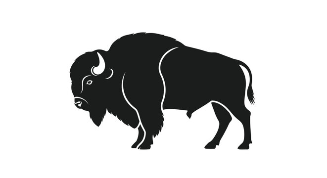 Black silhouette of a bison on a clean white background.