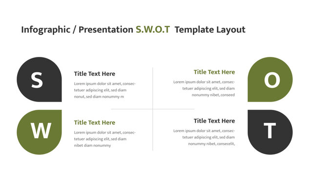 SWOT analysis presentation infographic template showing business strategy quadrants
