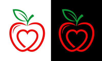 Fototapeta premium A symbolic illustration of a heart-shaped apple with a leaf on top.
