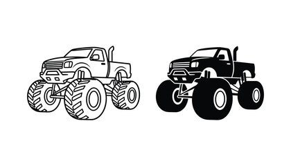 Powerful monster truck illustration with massive wheels and rugged design ready for extreme off-road adventures © Minimalist