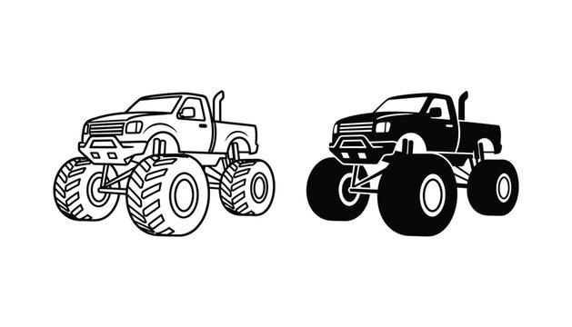 Powerful monster truck illustration with massive wheels and rugged design ready for extreme off-road adventures