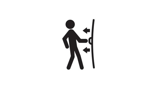animated guide to pulling a door, icon of a person pulling a door with an arrow symbol, transparent background, 4k video