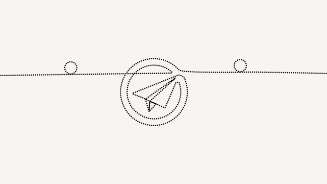 Minimalist 4k animation of a paper plane created with a continuous dotted line. Clean, modern, and SEO-friendly motion graphics for business concepts.