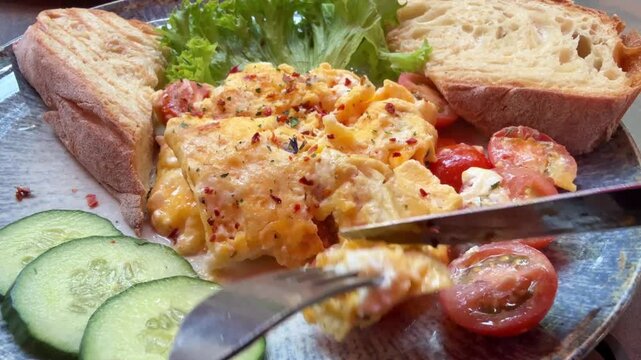 Scrambled eggs breakfast