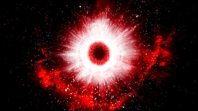 漆黒の深淵で爆発する赤色の銀河：ビッグバンや超新星を象徴する宇宙素材