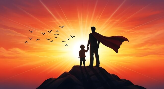 Superhero dad heartwarming father's day illustration of father and son