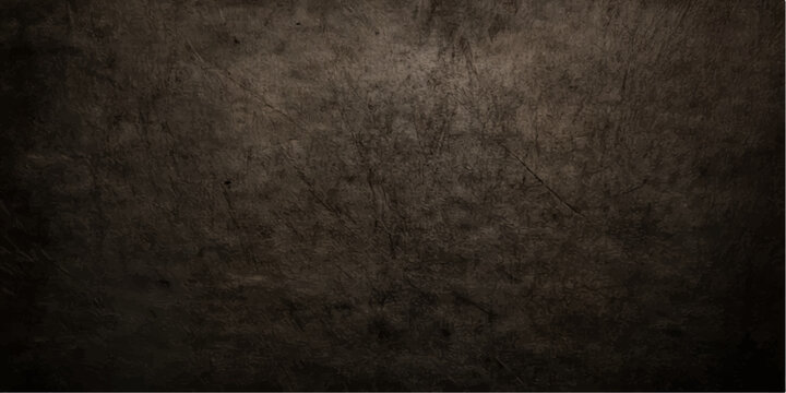 A dark aged grunge background features a rough grey stone wall texture with vintage black paper patterns and dirty concrete surface material for a weathered design backdrop