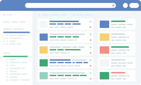 Modern Dashboard UI with Sidebar Navigation and Card-Based Content Layout Vector Illustration