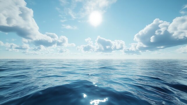 The sunlight dances across the surface of the boundless ocean, creating a serene backdrop for relaxation, harmony and nature.