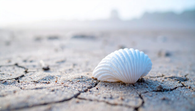 Minimalist Empty Seashell on Dry Cracked Sand
