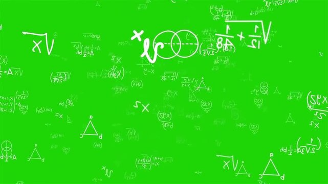 Mathematical Formulas and Geometric Shapes Animation on Green Screen Background	